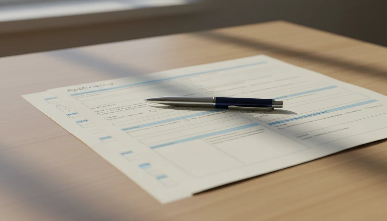 N-400 application form on a wooden desk with pen, naturalization paperwork close-up